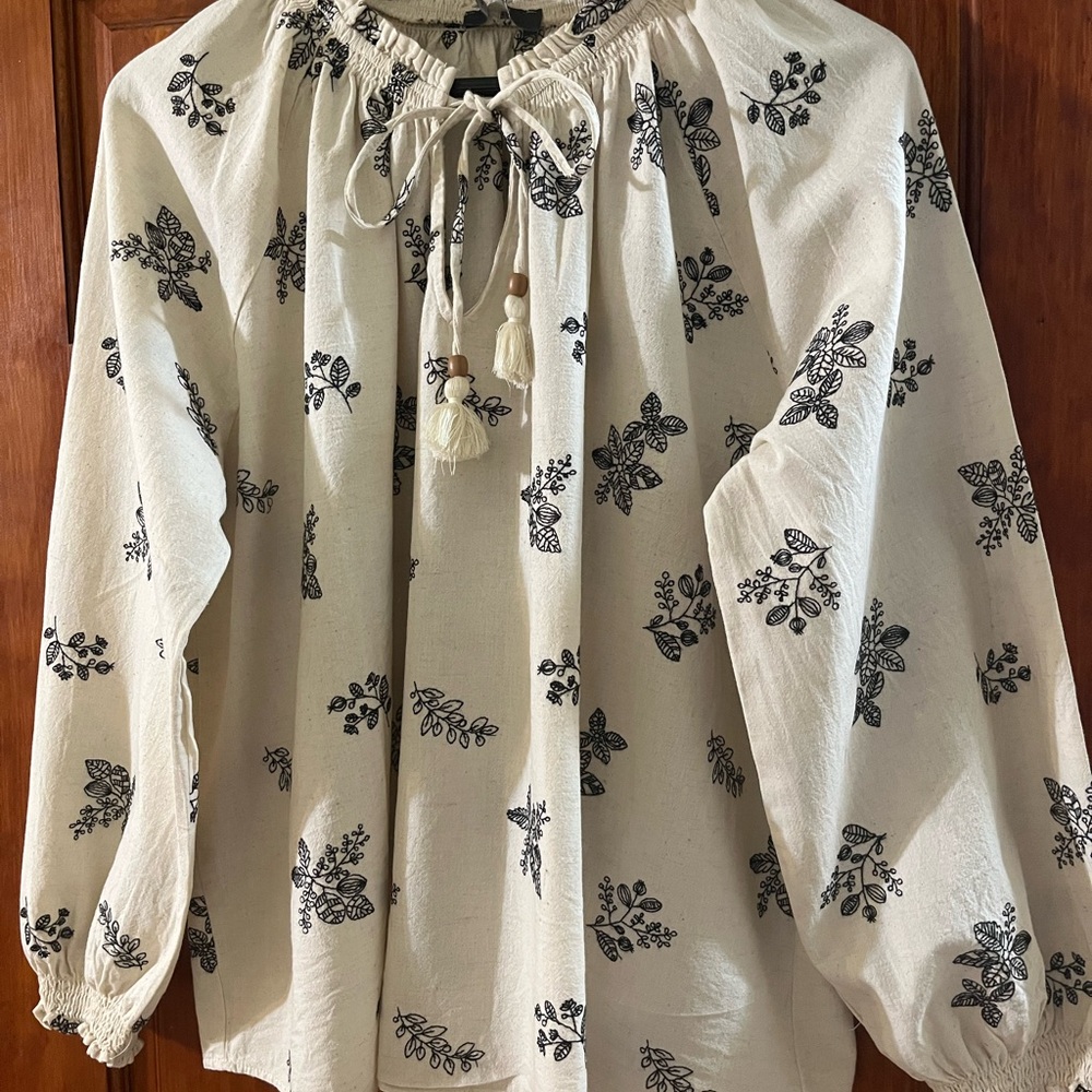 Primark Cream and Black Floral Blouse
